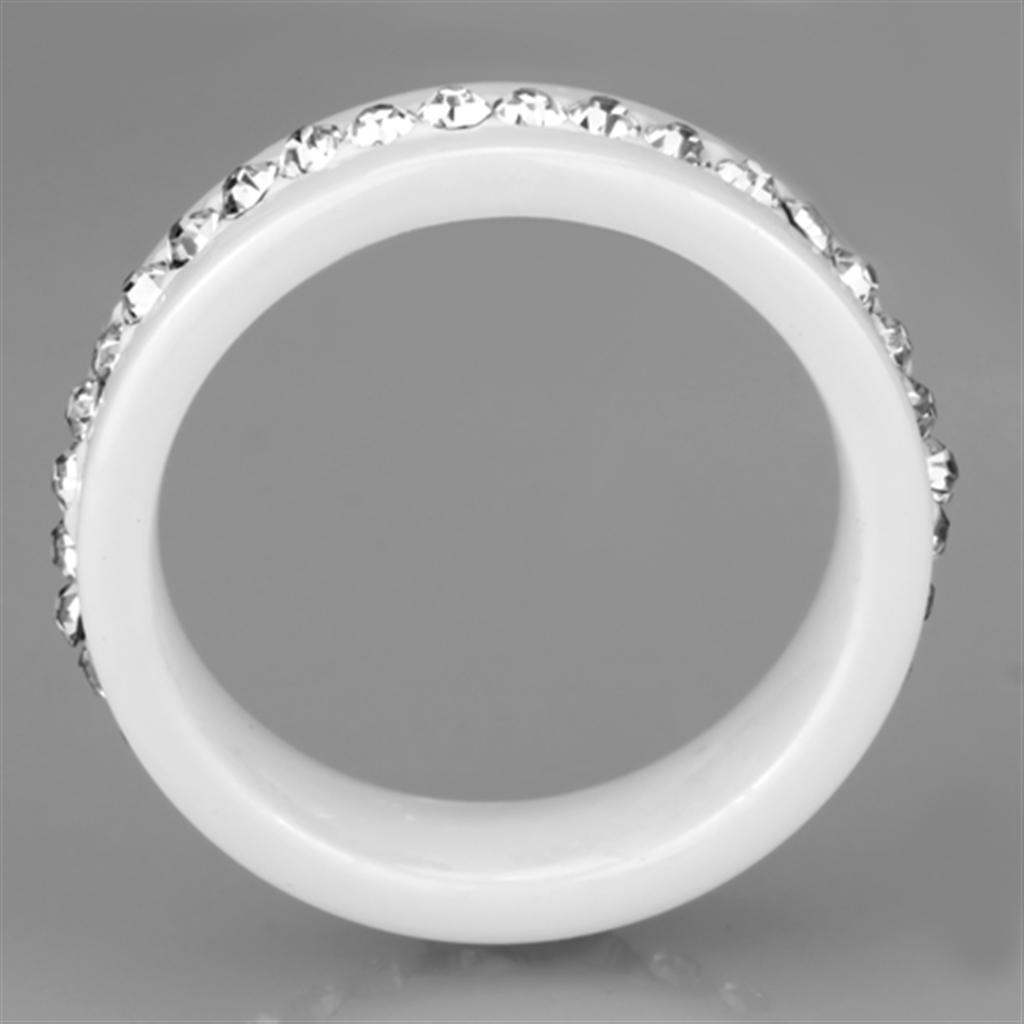 3W968 - High polished (no plating) Stainless Steel Ring with Ceramic  in White