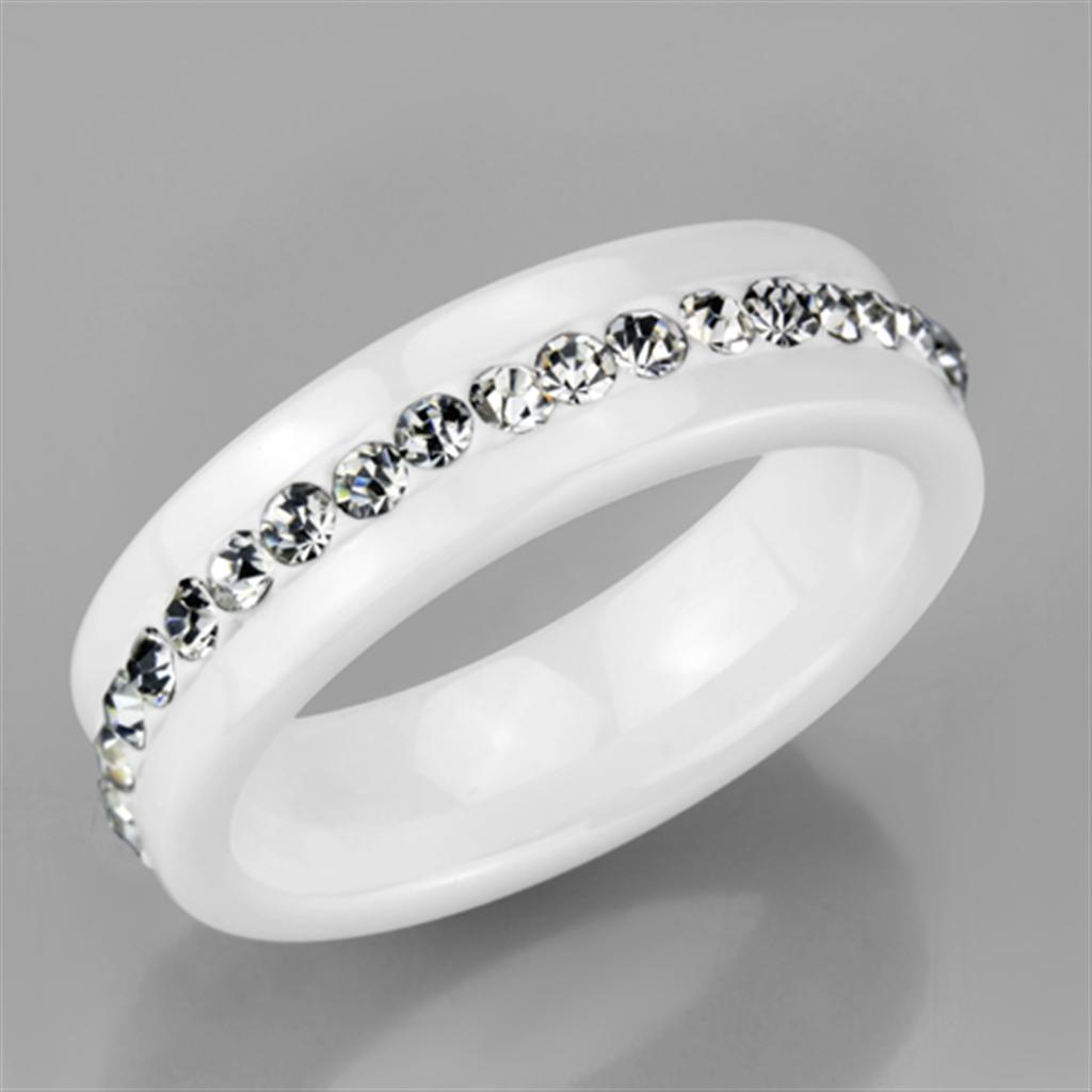 3W968 - High polished (no plating) Stainless Steel Ring with Ceramic  in White