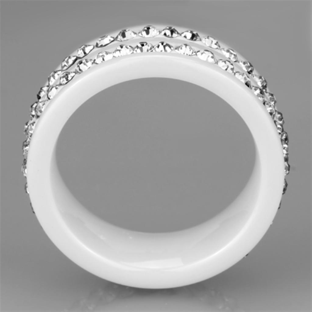 3W970 - High polished (no plating) Stainless Steel Ring with Ceramic  in White