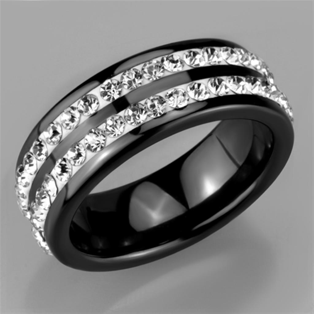 3W971 - High polished (no plating) Stainless Steel Ring with Ceramic  in Jet