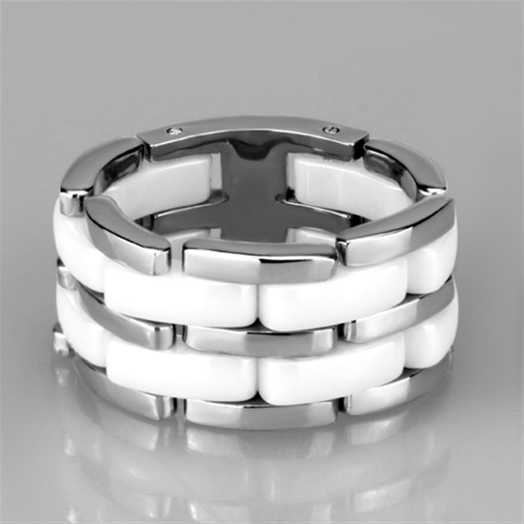 3W975 - High polished (no plating) Stainless Steel Ring with Ceramic  in White