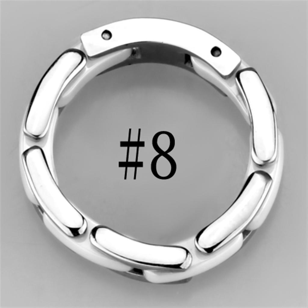 3W975 - High polished (no plating) Stainless Steel Ring with Ceramic  in White