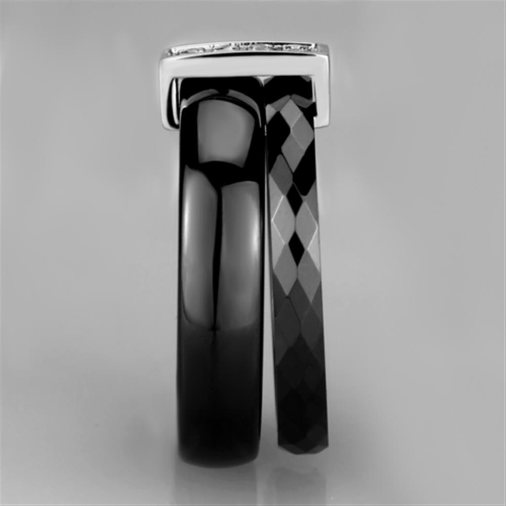 3W978 - High polished (no plating) Stainless Steel Ring with Ceramic  in Jet