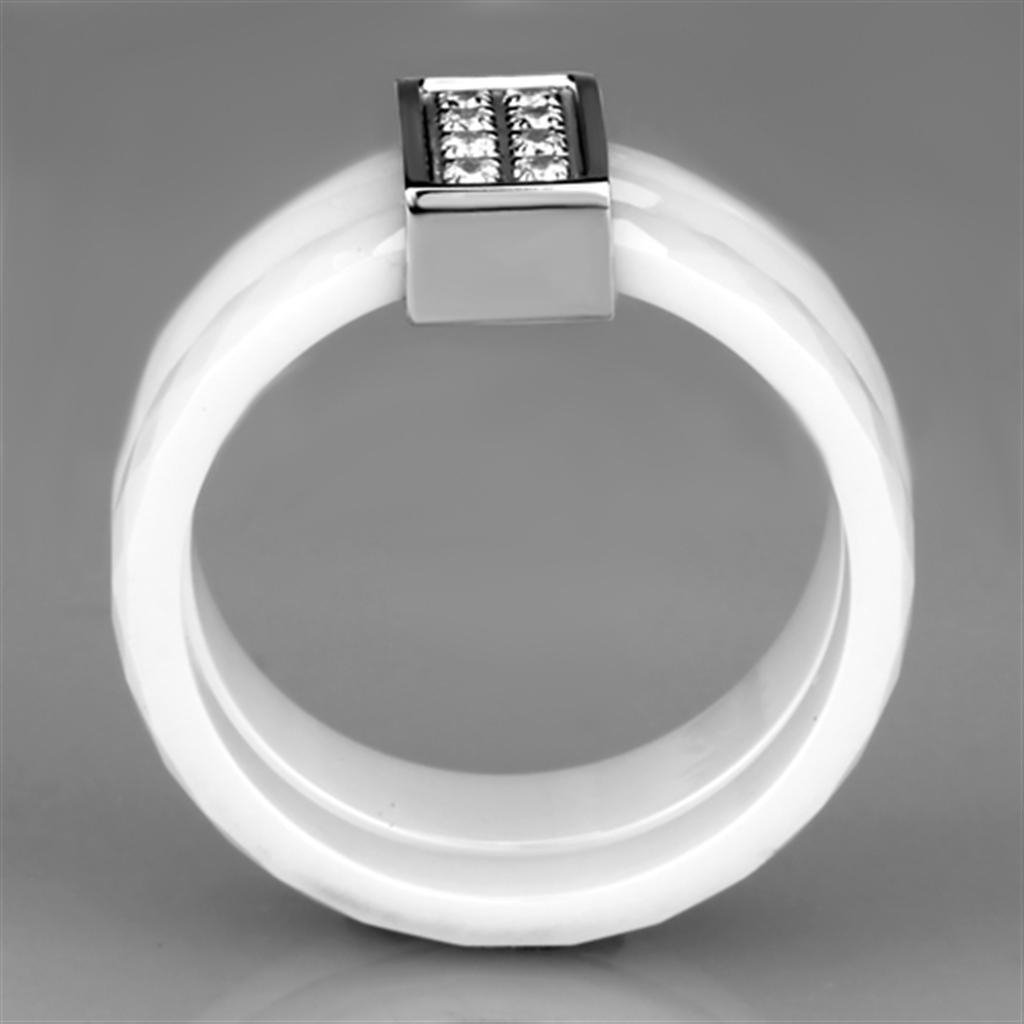 3W979 - High polished (no plating) Stainless Steel Ring with Ceramic  in White