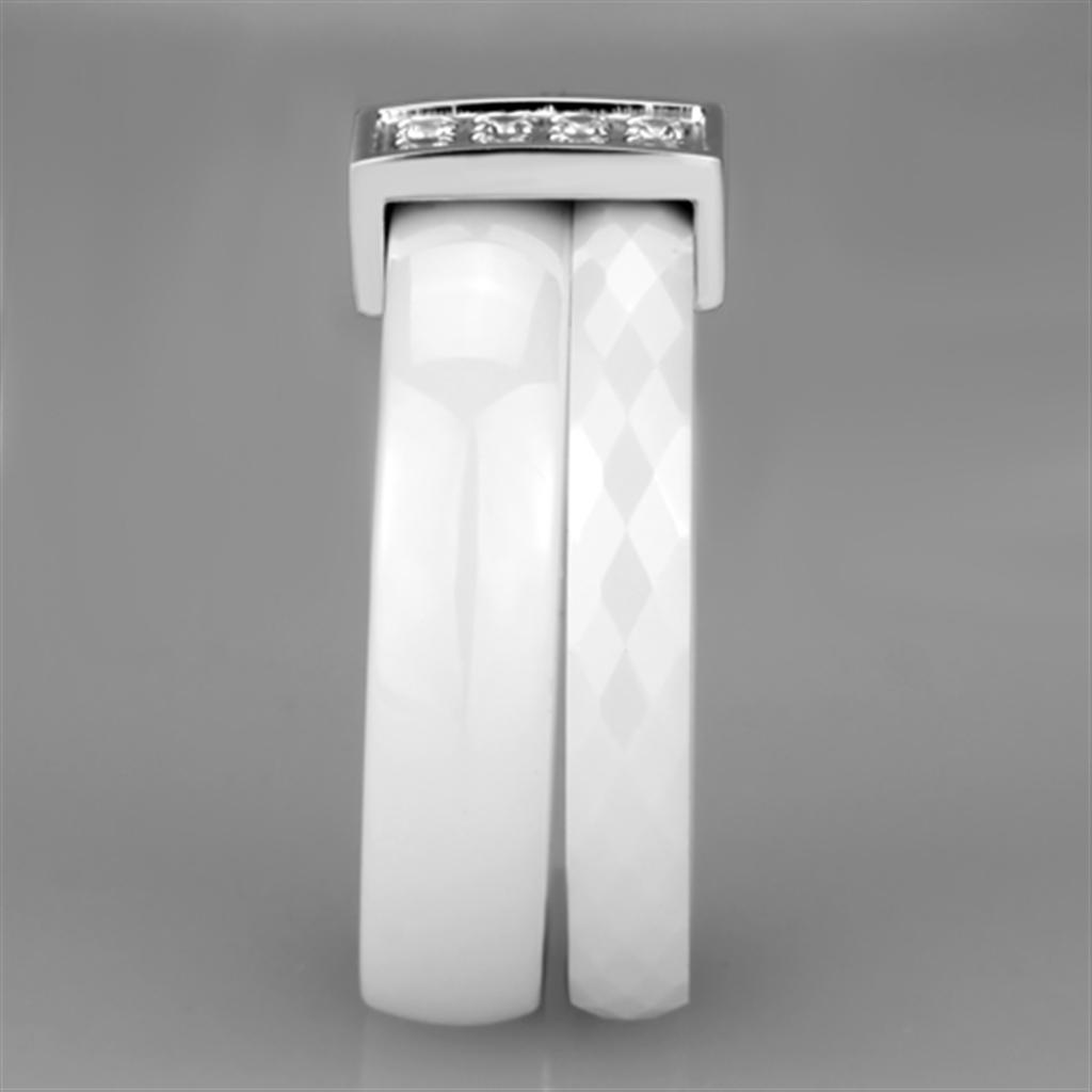 3W979 - High polished (no plating) Stainless Steel Ring with Ceramic  in White