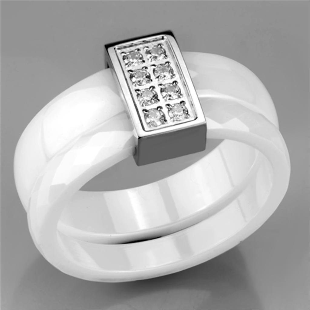 3W979 - High polished (no plating) Stainless Steel Ring with Ceramic  in White