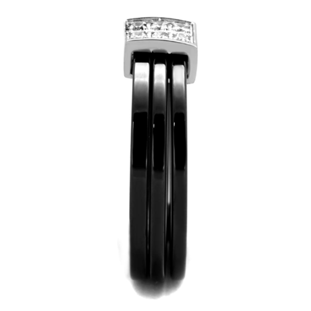 3W980 - High polished (no plating) Stainless Steel Ring with Ceramic  in Jet