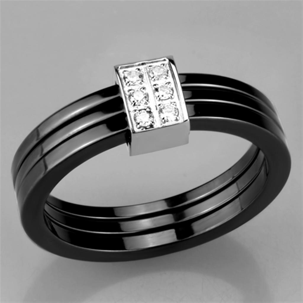 3W980 - High polished (no plating) Stainless Steel Ring with Ceramic  in Jet