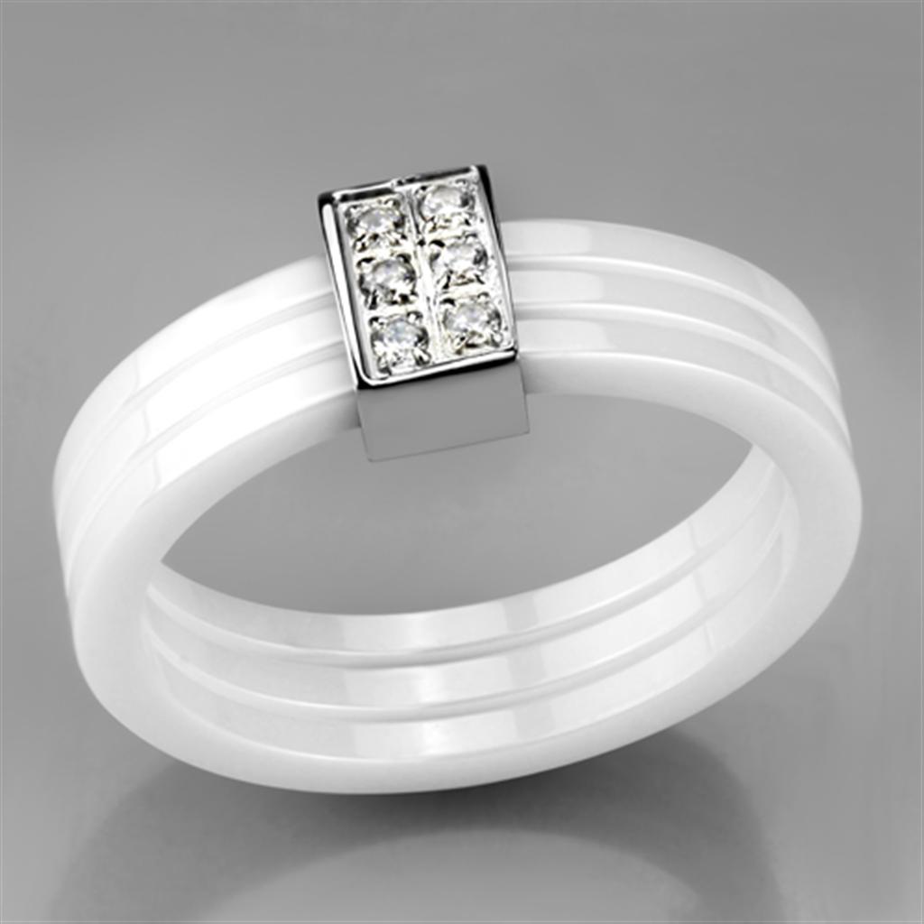 3W981 - High polished (no plating) Stainless Steel Ring with Ceramic  in White