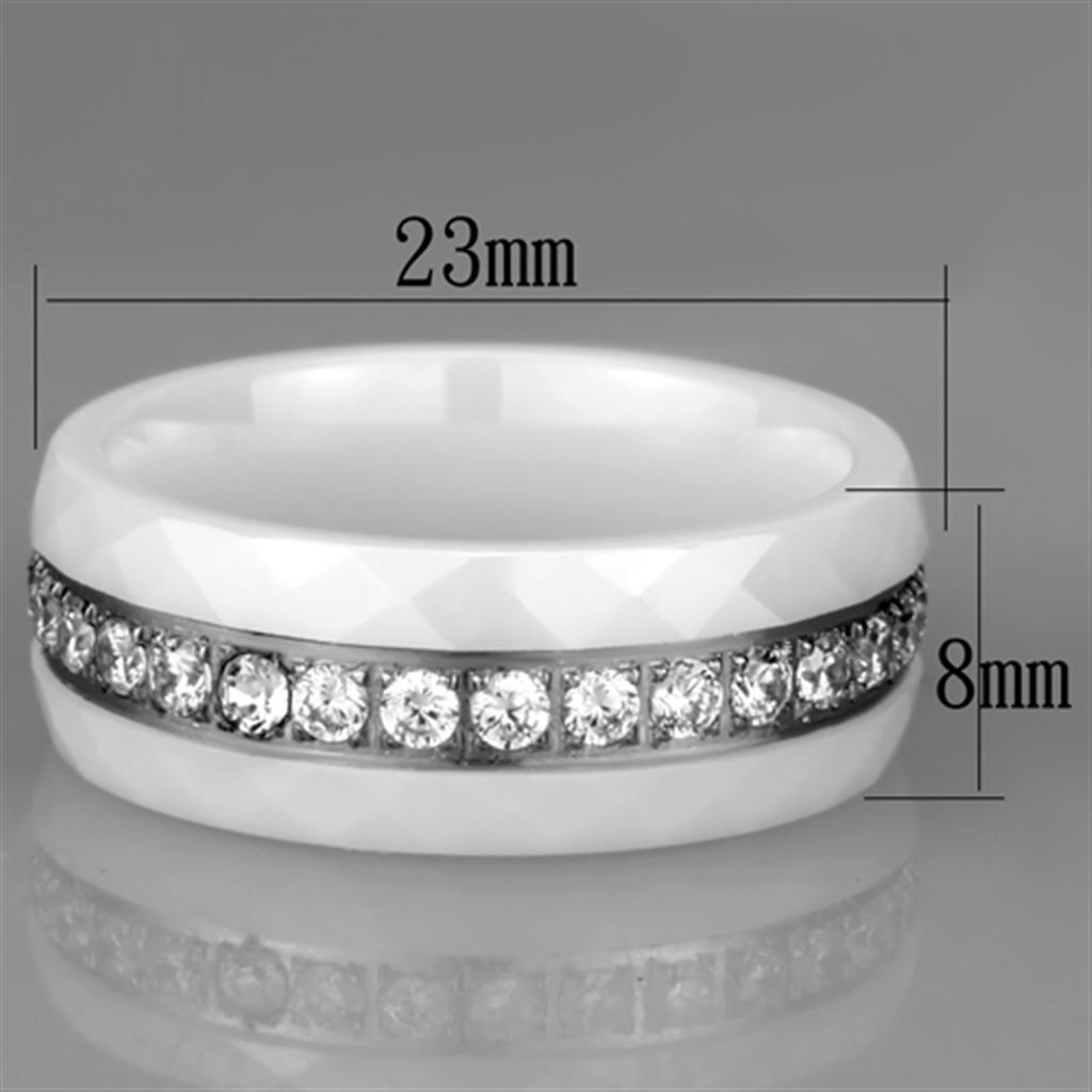 3W983 - High polished (no plating) Stainless Steel Ring with Ceramic  in White