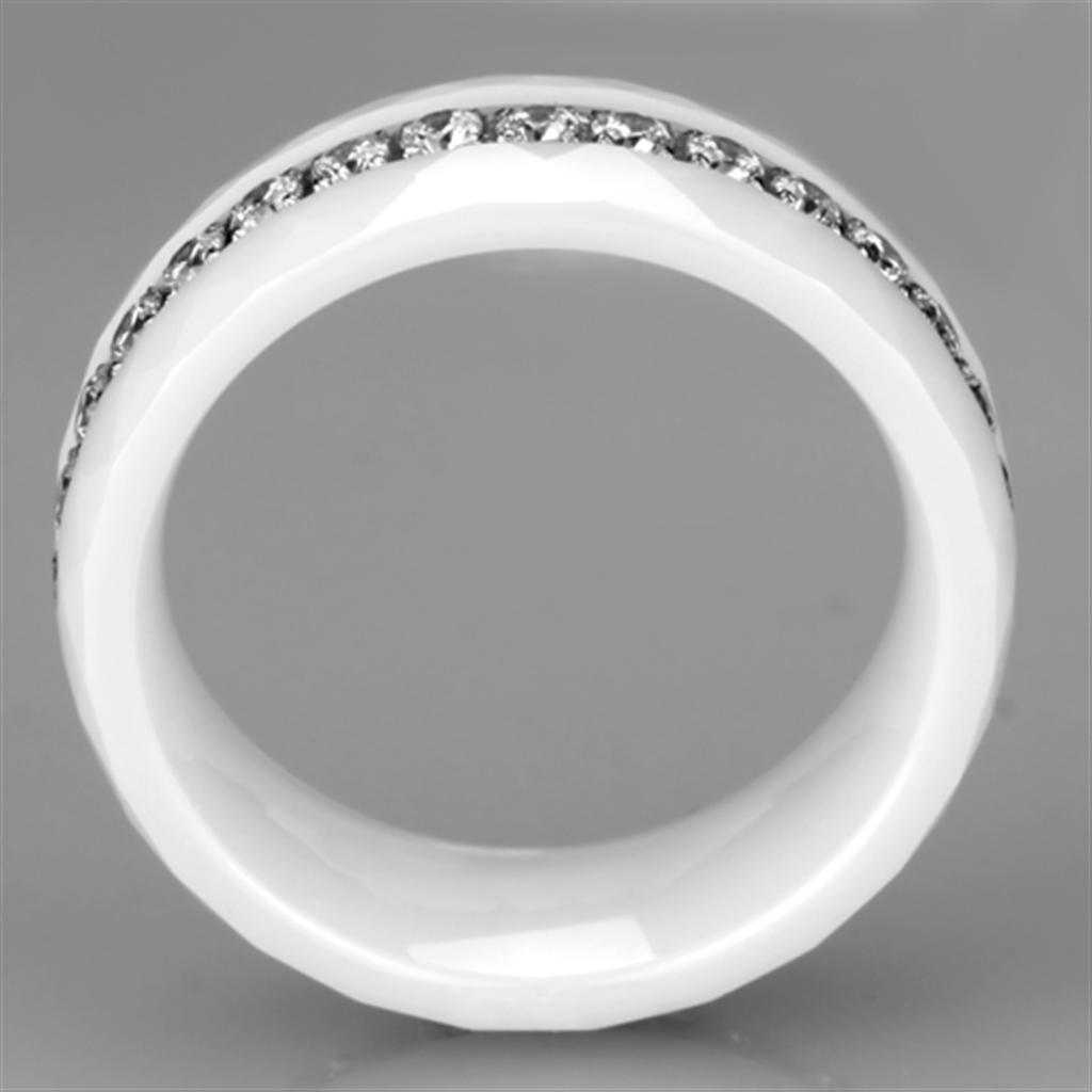 3W983 - High polished (no plating) Stainless Steel Ring with Ceramic  in White