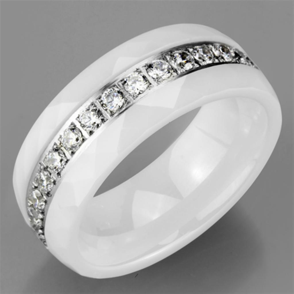 3W983 - High polished (no plating) Stainless Steel Ring with Ceramic  in White