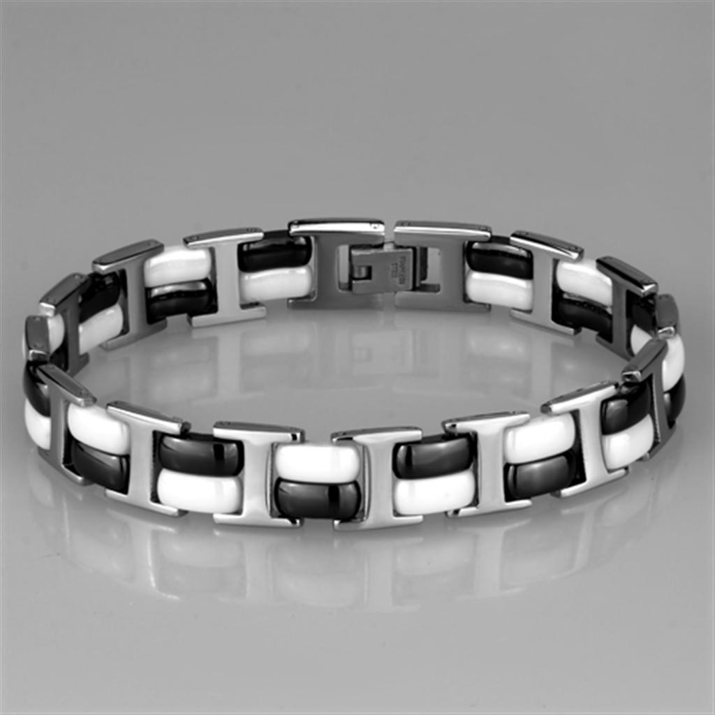 3W998 - High polished (no plating) Stainless Steel Bracelet with Ceramic  in Jet