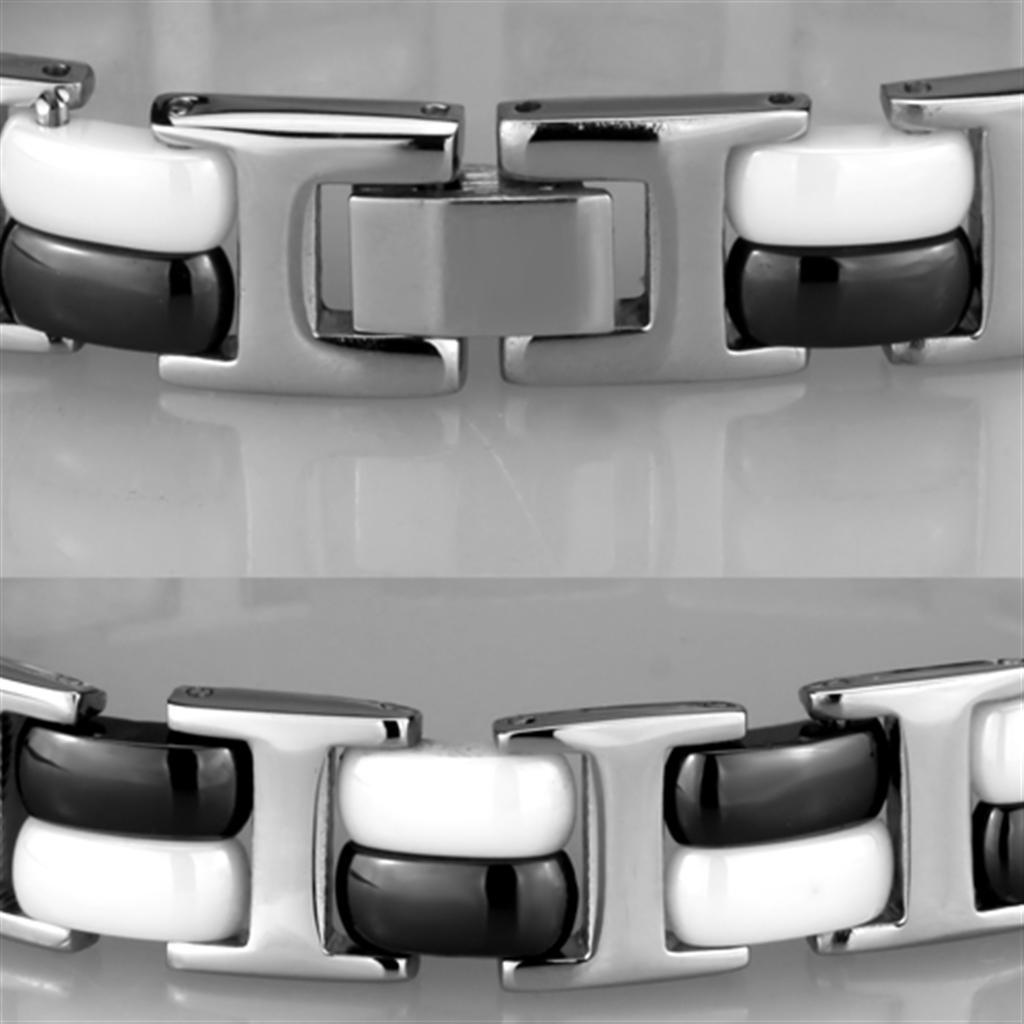 3W998 - High polished (no plating) Stainless Steel Bracelet with Ceramic  in Jet