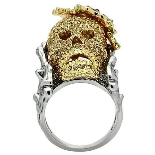 3W002 - Gold+Ruthenium White Metal Ring with Top Grade Crystal  in Citrine Yellow