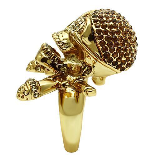 3W004 - Gold White Metal Ring with Top Grade Crystal  in Smoked Quartz