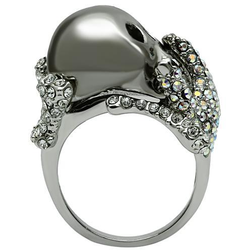 3W006 - Rhodium + Ruthenium White Metal Ring with Top Grade Crystal  in Aurora Borealis (Rainbow Effect)