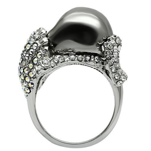 3W006 - Rhodium + Ruthenium White Metal Ring with Top Grade Crystal  in Aurora Borealis (Rainbow Effect)