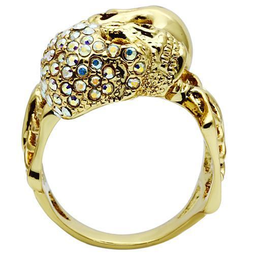 3W007 - Gold White Metal Ring with Top Grade Crystal  in Aurora Borealis (Rainbow Effect)