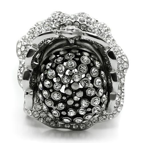 3W018 - Matte Rhodium & Rhodium White Metal Ring with Top Grade Crystal  in Clear