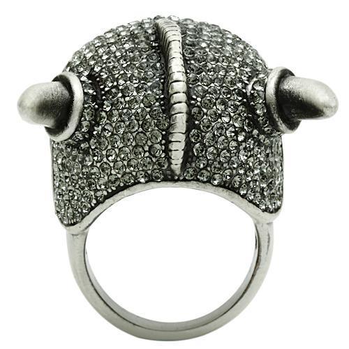 3W021 - Antique Silver White Metal Ring with Top Grade Crystal  in Black Diamond