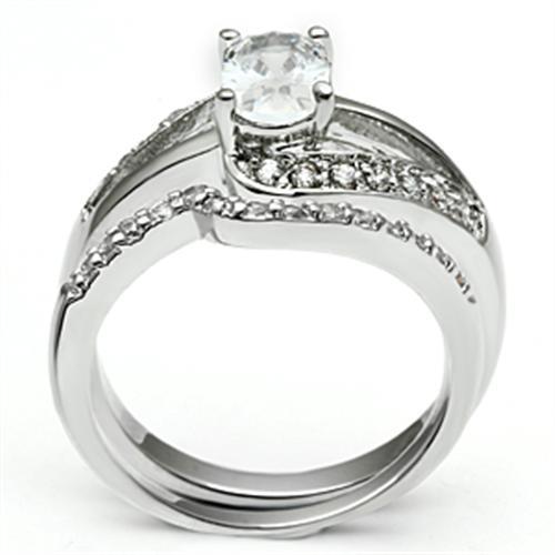 3W022 - Rhodium Brass Ring with AAA Grade CZ  in Clear