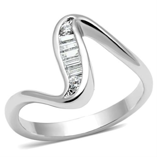 3W024 - Rhodium Brass Ring with AAA Grade CZ  in Clear