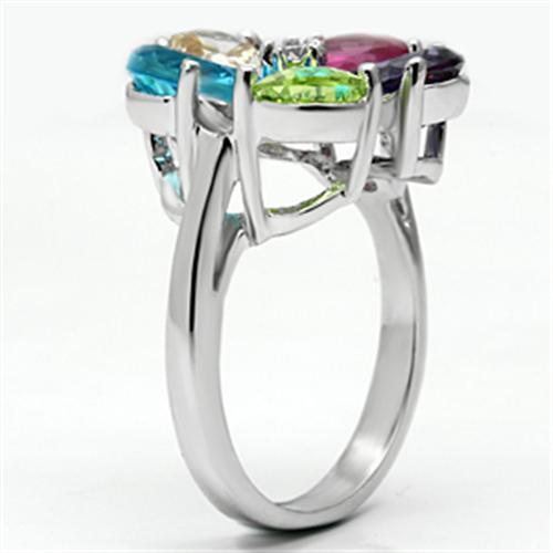 Jessyca Cocktail Ring - Rhodium Brass, AAA CZ , Multi Color - 3W045