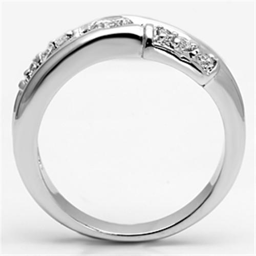 3W049 - Rhodium Brass Ring with AAA Grade CZ  in Clear