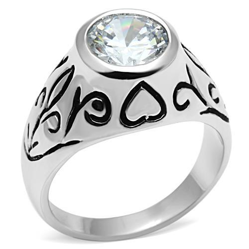 3W057 - Rhodium Brass Ring with AAA Grade CZ  in Clear