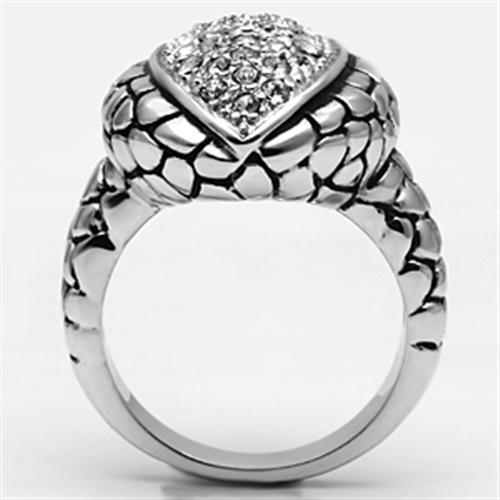 3W058 - Rhodium Brass Ring with Top Grade Crystal  in Clear