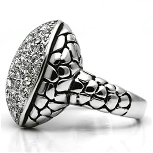 3W058 - Rhodium Brass Ring with Top Grade Crystal  in Clear