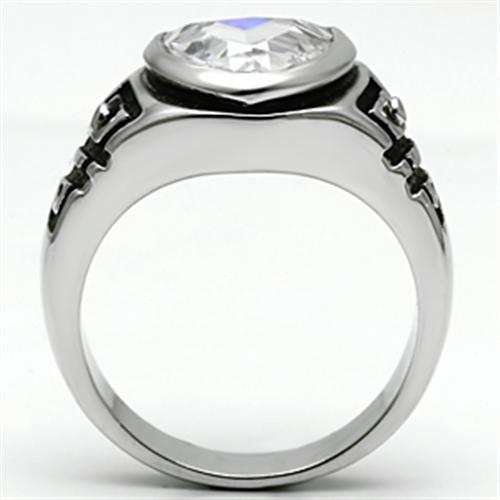 3W062 - Rhodium Brass Ring with AAA Grade CZ  in Clear