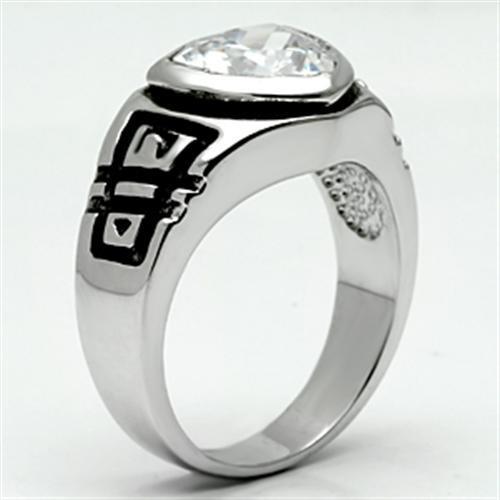 3W062 - Rhodium Brass Ring with AAA Grade CZ  in Clear