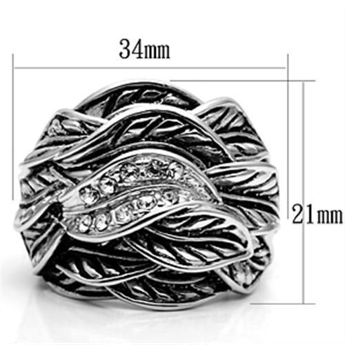 3W063 - Rhodium Brass Ring with Top Grade Crystal  in Clear