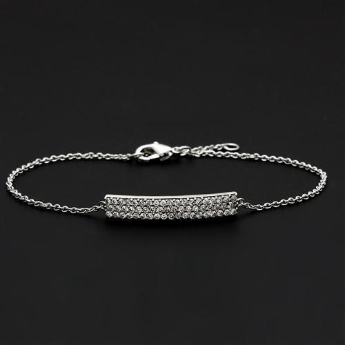 3W068 - Rhodium Brass Bracelet with AAA Grade CZ  in Clear