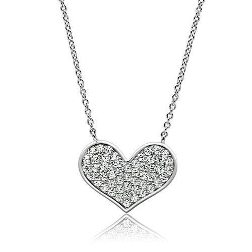 3W076 - Rhodium Brass Necklace with AAA Grade CZ  in Clear