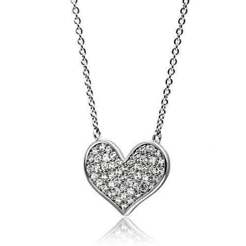 3W076 - Rhodium Brass Necklace with AAA Grade CZ  in Clear