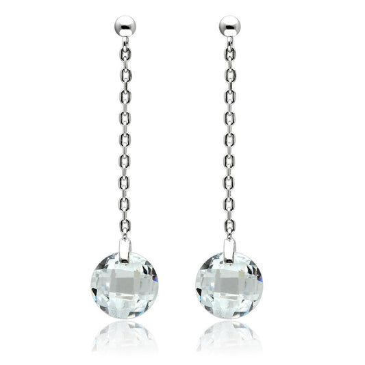 3W082 - Rhodium Brass Earrings with AAA Grade CZ  in Clear