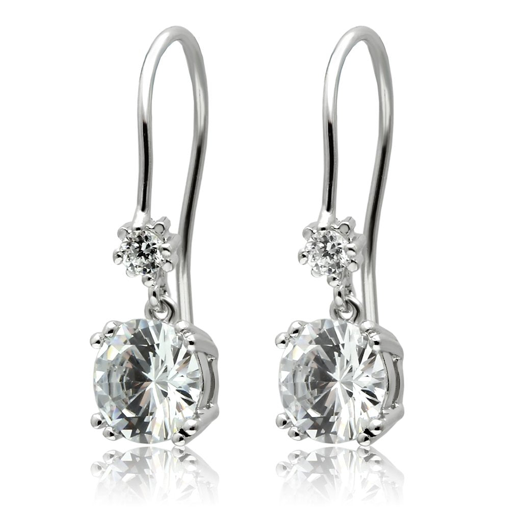 3W085 - Rhodium Brass Earrings with AAA Grade CZ  in Clear