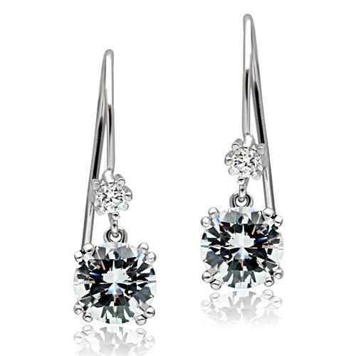 3W085 - Rhodium Brass Earrings with AAA Grade CZ  in Clear