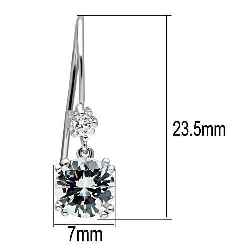 3W085 - Rhodium Brass Earrings with AAA Grade CZ  in Clear