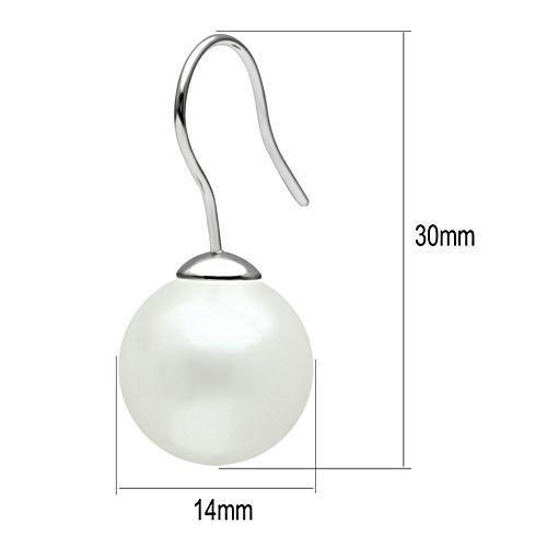 3W087 - Rhodium Brass Earrings with Synthetic Pearl in White