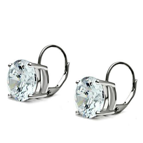 3W090 - Rhodium Brass Earrings with AAA Grade CZ  in Clear