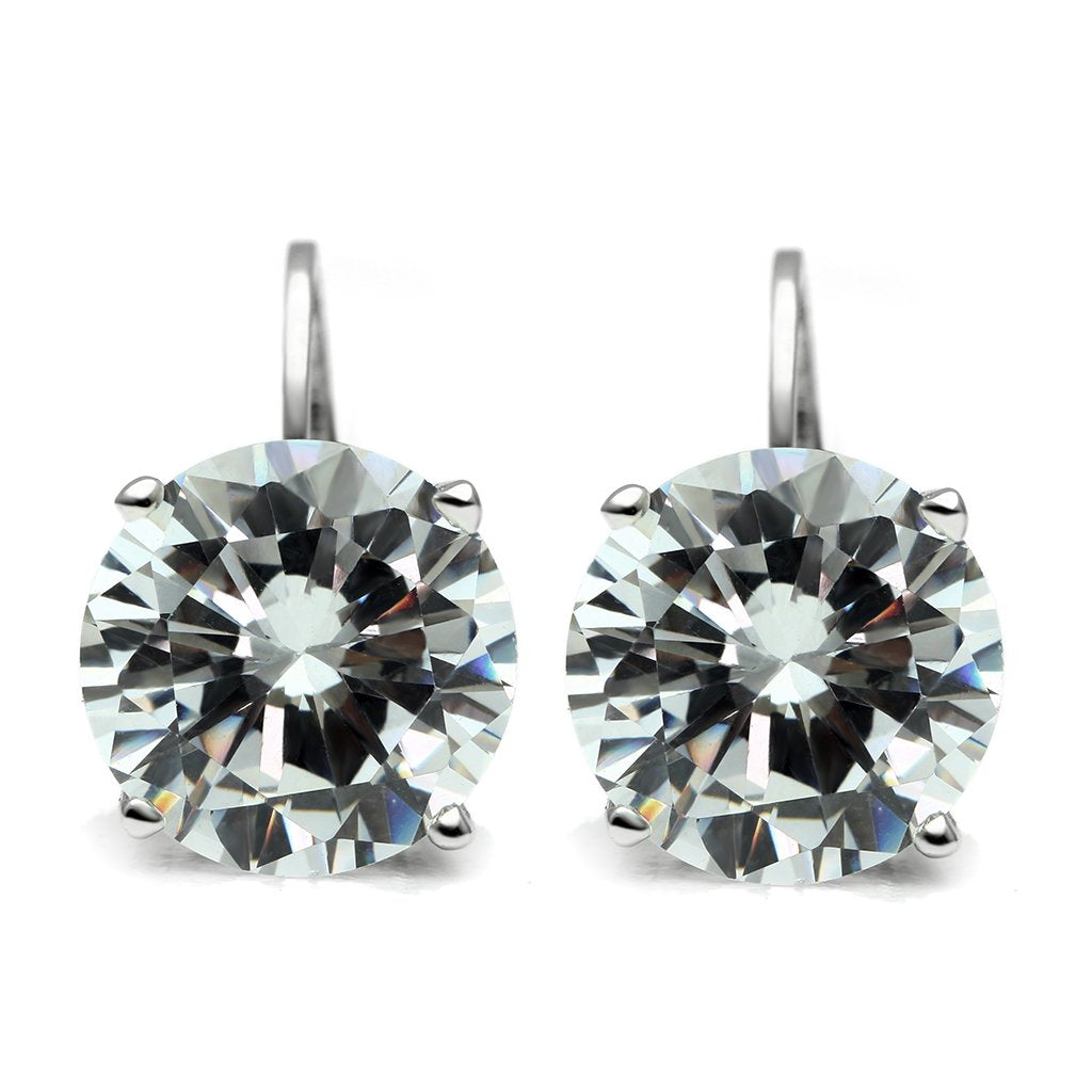 3W090 - Rhodium Brass Earrings with AAA Grade CZ  in Clear