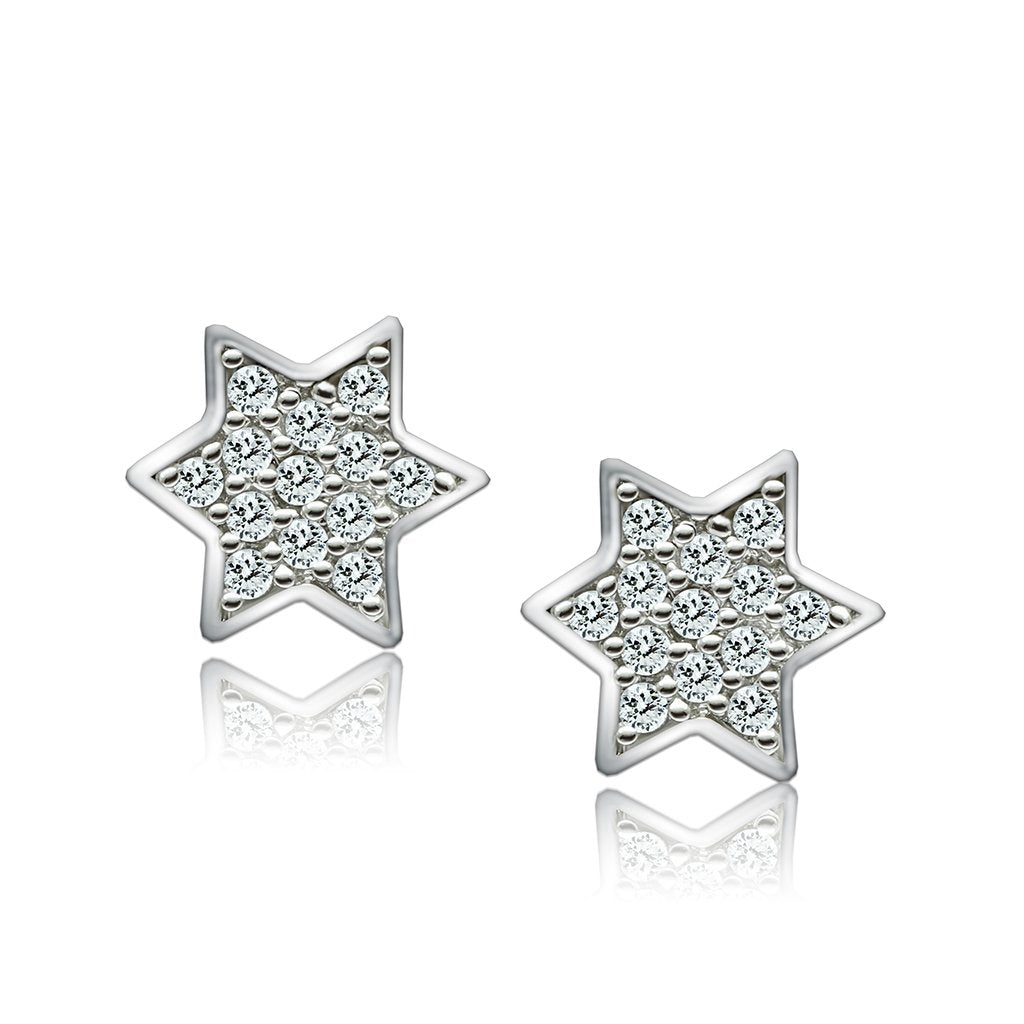 3W092 - Rhodium Brass Earrings with AAA Grade CZ  in Clear