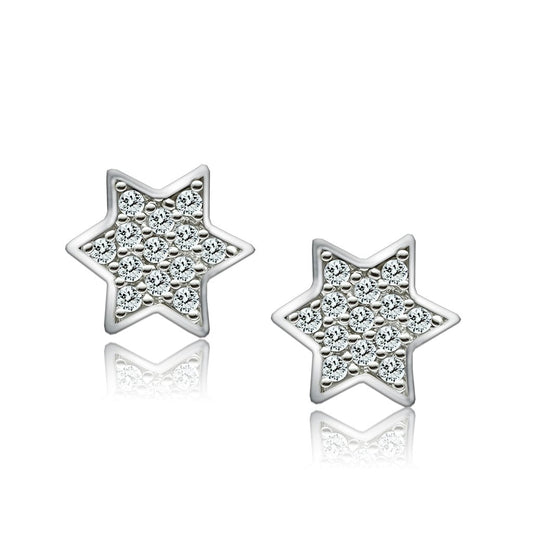 3W092 - Rhodium Brass Earrings with AAA Grade CZ  in Clear