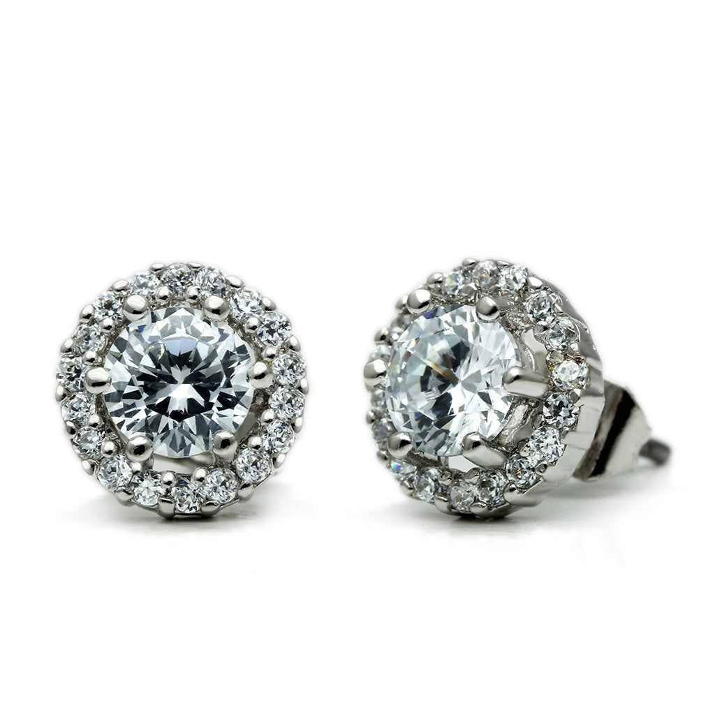 3W096 - Rhodium Brass Earrings with AAA Grade CZ  in Clear