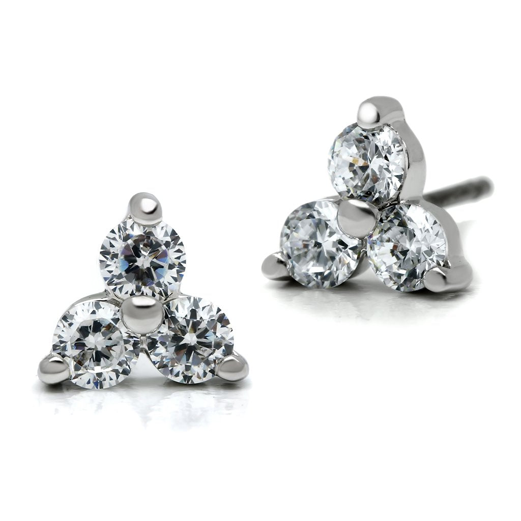 3W097 - Rhodium Brass Earrings with AAA Grade CZ  in Clear