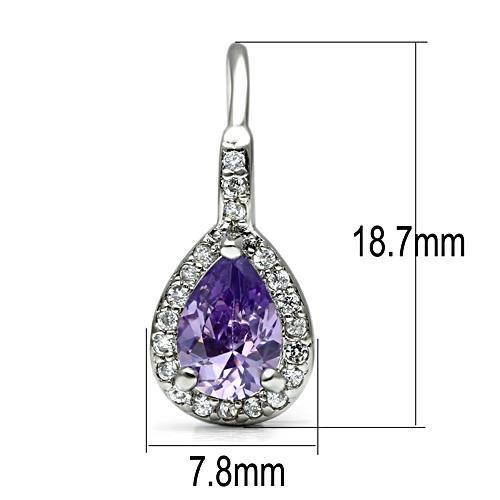 3W100 - Rhodium Brass Earrings with AAA Grade CZ  in Amethyst